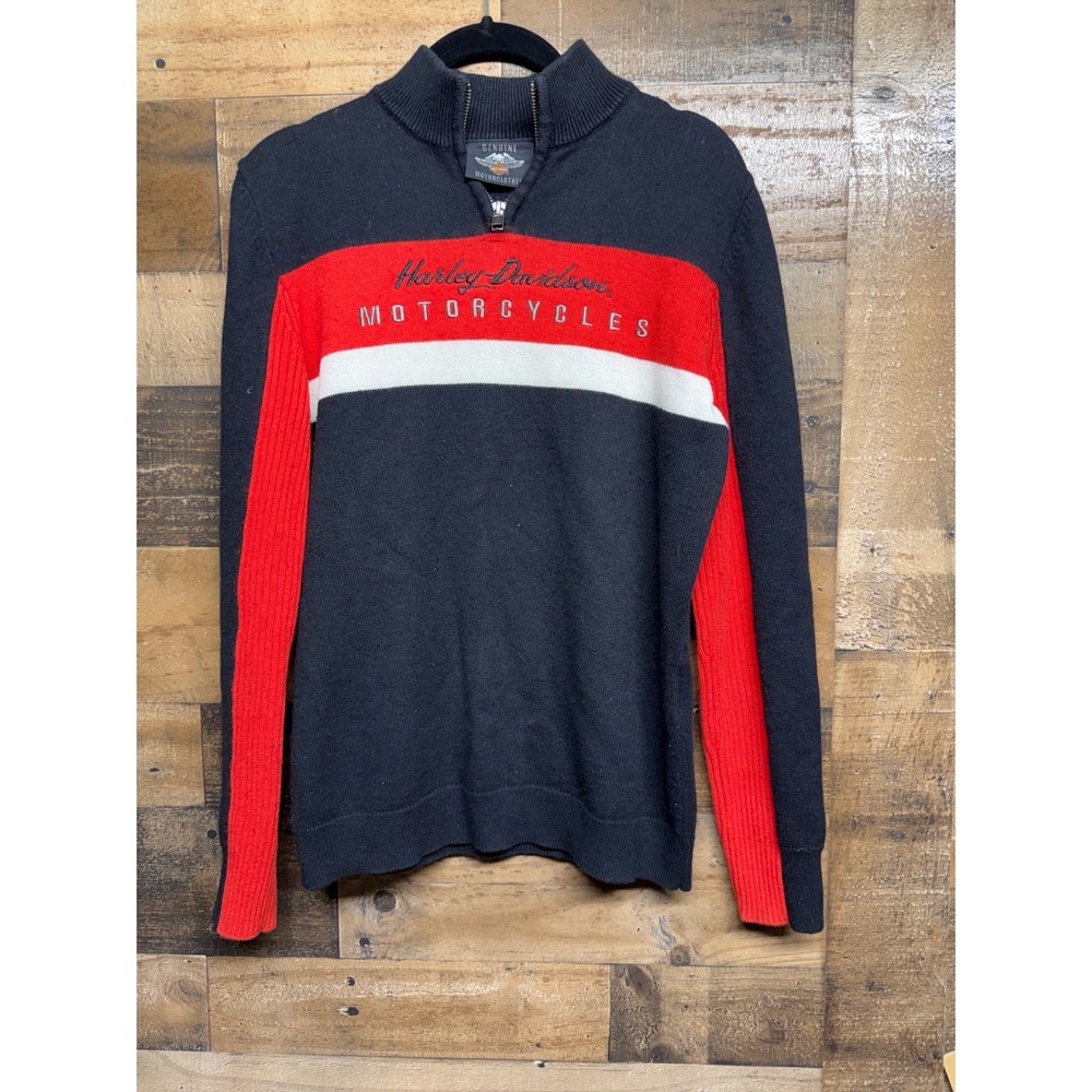 Harley‎ Davidson Motorcycles Women's Quarter Zip Sweater Black Red White Size S